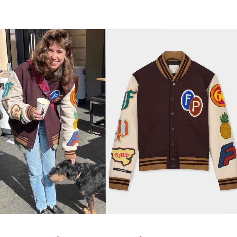 Filling Peices  Brown Varsity Jacket. Size Medium.